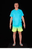  Spencer blue t shirt blue yellow shorts dressed slides standing whole body 0001.jpg